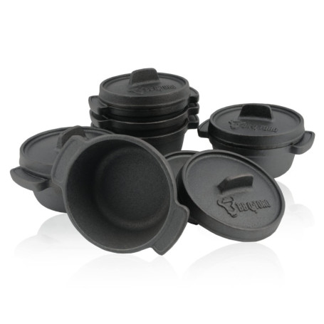 BBQ-Toro Mini Dutch Oven (6 pièces) | Ø 11 cm | déjà brûlée - pré-assaisonné | Casseroles de service en fonte | Marmite de cuiss