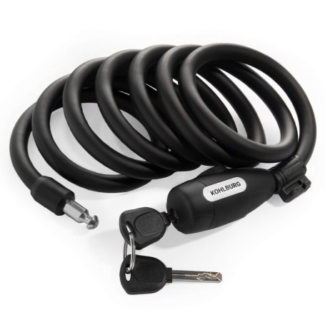 KOHLBURG antivol de 200 cm de long - refermable facilement sans clé - cadenas pour vélo avec fixation - antivol en spirale pour 
