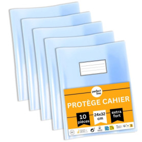perfect line – Protège-cahiers 32 x 24 cm (lot de 10), transparent cristal, très résistants, format total 50,2 x 32,5 cm, PP rec
