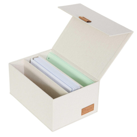 LOVE IT STORE IT - Premium - Boîte de rangement bureau 3 compartiments avec couvercle charnière magnétique, tissu lin, solution 