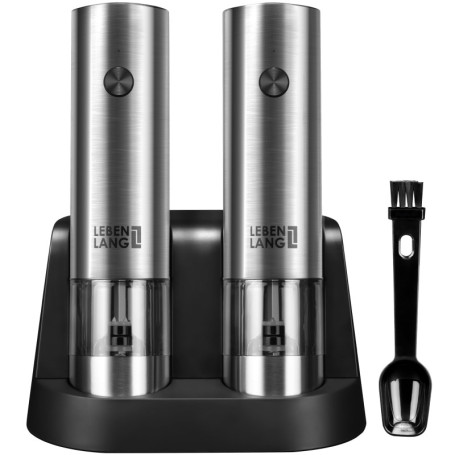 LEBENLANG Moulin à sel et poivrier electrique rechargeable - Avec batteries et accessoires & Pour sel gros I Moulin sel poivre e