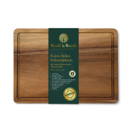 Woolf & Woods Planche à découper en bois extra épaisse - Produit naturel pur en acacia - Durable - Non traité - Planche de cuisi