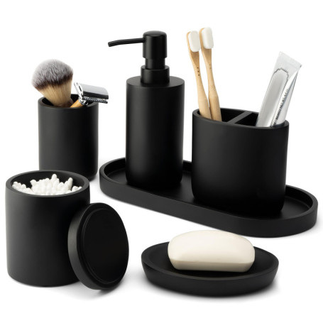 DELUXXOO® Lot d'accessoires de salle de bain 6 pièces de qualité supérieure,Noir mat,Pour salle de bain et décoration,Distribute