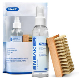 PRAXS® Kit de nettoyage pour baskets - Nettoyant pour chaussures et baskets pour daim, nubuck, daim et tissu - Cirage avec bross