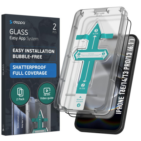 Deppa [2 pièces Verre Trempé pour Iphone 16e/iPhone 14/13 Pro/13 (6.1') [Couverture Complète] Avec Kit d’Installation Facile - F