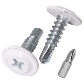 SKIR'CO Lot de 400 vis autoforeuses peintes 4,2 x 16 mm, tête de réglage modifiée Phillips Vis à tôle Tête gaufrée (400, Blanc P