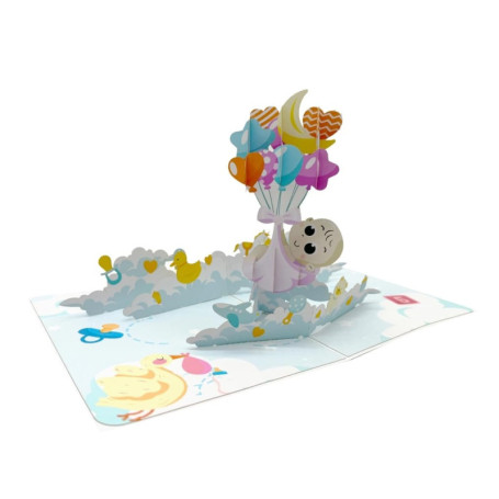 Carte de baptême pop-up 3D pour fille, 15 x 20 cm, avec ballons et motifs de jouets, multicolore