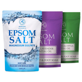 Sel de Bain Epsom Set 3х1000 g - Sel de Bain Epsom - Sel Epsom avec Huile Essentielle de Eucalyptus & de Lavande - Sels d'Epsom 