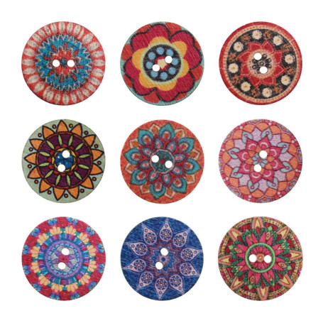OTOTEC Lot de 200 boutons ronds en bois multicolores rétro avec 2 trous faits à la main pour bricolage, couture, loisirs créatif