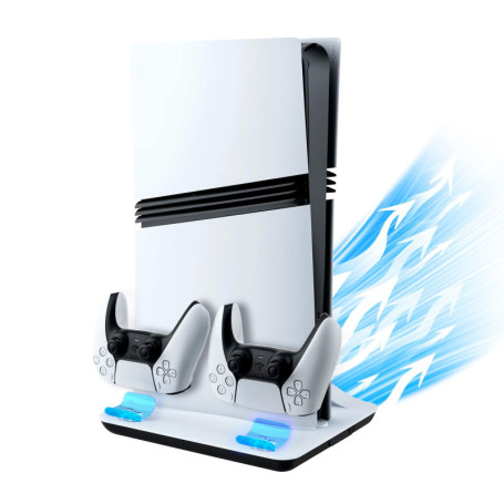 Wigearss PS5/PS5 Slim/PS5 Pro Ventilateur Station de Refroidissement, Support de Charge Vertical avec Chargeur Double pour Manet