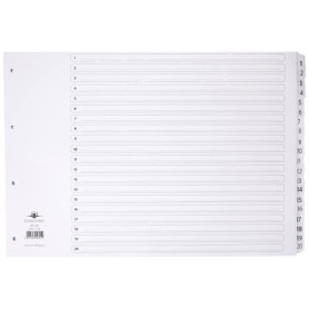 Concord Réf 04801/CS48 Intercalaires perforés 4 trous Touches 1-20 renforcées Mylar Blanc Format A3