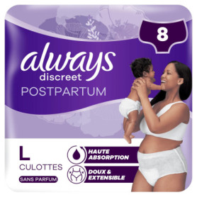 Always Discreet Postpartum Culottes Jetables, Taille L, Très Absorbante et Confortable, 8 Culottes