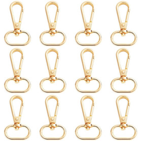 12 mousquetons dorés pivotants, mousquetons pour lanières, porte-clés en métal avec fermoir à griffes pivotantes avec crochets d