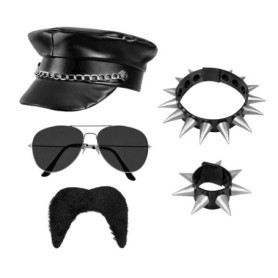 Boland 33208 - Set Rocker pour déguisements, accessoires pour carnaval, set de déguisement, casquette, chaîne, bracelet, barbe e