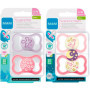 MAM Sucette Supreme 6-16 mois, Dental Sucette, lot de 4 pour les filles, 2 étui de stérilisation