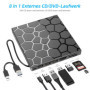Lecteur CD/DVD Externe pour PC USB 3.0 Type-C Lecteur CD/DVD + RW Drive Portable Graveur de CD/DVD avec Port USB/SD/TF pour Wind