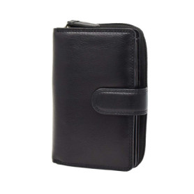 Portefeuille en cuir souple avec fermeture éclair pour cartes d'identité, pièces de monnaie, billets de banque AV33, noir, Large