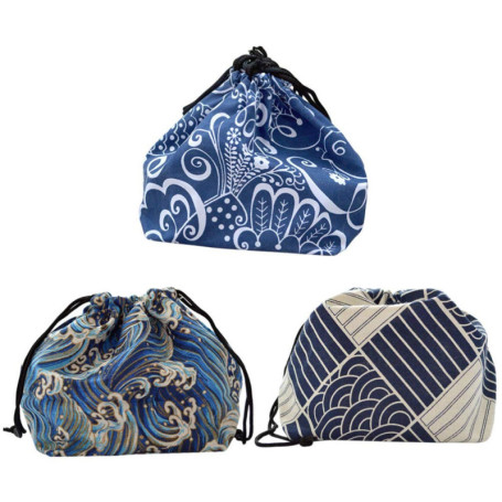 UPKOCH 3pcs fourre-tout cordon de serrage pochette bento de rangement portable bento sacs à lunch pratiques pour l'école de bure