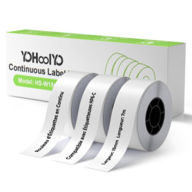 YOHOOLYO Étiquettes Autocollantes Thermiques en Continu 15 mm x 7 m, 3 Rouleaux, Compatible avec Étiqueteuse HP6-C pour La Maiso