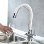 Ibergrif M22122-3 Robinet de Cuisine Poignée Double avec Bec Flexible, Mitigeur d'évier 3 Voies, Chrome, Blanc