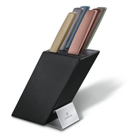 Victorinox Swiss Modern Bloc à couteaux avec 6 couteaux Rempli, 6 pièces, rangement de couteaux de cuisine, en bois, multicolore