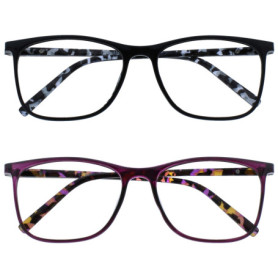 OPULIZE Arc Lunettes de Lecture Pack de 2 Montures Carrées Minces Élégantes Charnières à Ressort Anti-Rayures Noir Violet Branch