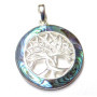 Pendentif en argent sterling avec motif « arbre de vie » avec coquille d'ormeau - En argent sterling - Symbole de protection - B