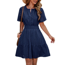 Yuson Girl Robe Femme Ete Robe Boheme Chic et Elegant Robe Short Robes à Manches Courtes de Plage Décontracté Casual Robe Col V 