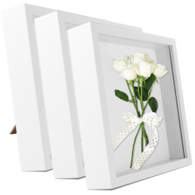 CYEER Lot de 3 Cadres Vitrine 20x20 cm – Cadre Objet 3D avec 3 cm de Profondeur à Remplir – Boîte à Souvenirs Blanche pour Fleur