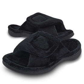 Git-up Chaussons Femme Mousse à Mémoire avec Support de l'arche Ajustable Crochet et Boucle Diabétique Large Bout Ouvert Pantouf