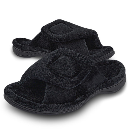 Git-up Chaussons Femme Mousse à Mémoire avec Support de l'arche Ajustable Crochet et Boucle Diabétique Large Bout Ouvert Pantouf