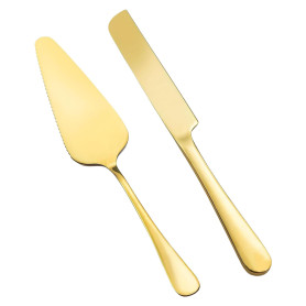 GVSS 1 Ensemble de Couteau et Serveur de Gâteau de Mariage en Acier Inoxydable, Pelle à Tarte Dorée,Couteau et Serveur de Gâteau