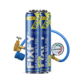 FIXFY 2w1 kit de recharge pour climatisation, avec tuyau et manomètre, gaz R134a/R12 de rechange avec huile, 2 bombes de 500 ml,