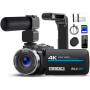 Caméscope 4K 80MP Caméra Vidéo pour YouTube,30FPS Webcam à Vision Nocturne IR Caméra, Zoom Numérique 18X de à Écran IPS 3.0 270°