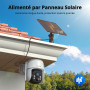 Caytail 2K Camera Surveillance WiFi Exterieure sans Fil avec Panneau Solaire, 360° PTZ Camera Exterieur Batterie, 2.4Ghz, PIR Dé