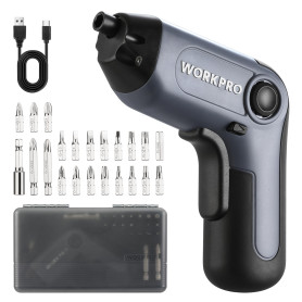 WORKPRO Perceuse Visseuse sans Fil 6 Nm 3,6 V, Visseuse Devisseuse Excentrique avec 21 Embouts, Barre d'Extension, Batterie 2000