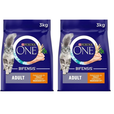 PURINA ONE Bifensis Adulte | Croquettes Au Poulet pour Chats Adultes | Sac de 3kg (Lot de 2)