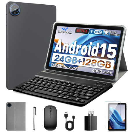 Aobante 10" Android 15 Tablet: 24 GB RAM + 128 GB ROM (1 TB Max), Octa-Core, 1280x800 HD IPS Touchscreen, 5MP+8MP Cameras, 6000m
