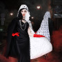 Charmofun 7 Pièces Cruella Deguisement Femme, Déguisement Cruella avec Perruque Cape Noire et Blanche, Deguisement Halloween Fem
