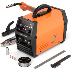 HITBOX Poste à Souder MIG Sans Gaz 200A, Soudeuse 3-en-1 Flux Core MIG/ARC/Lift TIG, Machine de Soudage Inverter IGBT 230V Porta