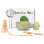 Ouxayapl Matcha kit Débutant - Coffret Vert 6 Pièces : Bol à Matcha, Fouet (Chasen), Support, Cuillère, Filtre, Chashaku- Pour P
