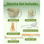 Ouxayapl Matcha kit Débutant - Coffret Vert 6 Pièces : Bol à Matcha, Fouet (Chasen), Support, Cuillère, Filtre, Chashaku- Pour P
