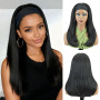 BECUS Perruque Bandeau Noir Lisse Perruque Avec Bandeau 16 Pouces, Perruque Demi-Tête Lisse pour Femmes Noires, Droite Facile à 