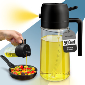 PORTENTUM 500 ml Spray huile cuisine 2 en 1 foncé anti-lumière de cuisson - Vaporisateur huile avec flacon de qualité alimentair