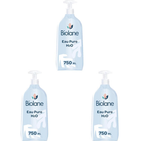 BIOLANE - Eau Pure H2O - Nettoyant Pour Le Visage, Corps Et Siège Du Bébé - Sans rinçage - 1 flacon -pompe 750ml - Fabriqué en F