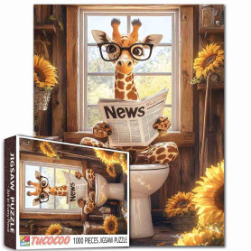 Tucocoo Casse-tête girafe tournesols mignons 1 000 pièces, assis sur les toilettes, pour adultes, style ferme, loisirs créatifs,