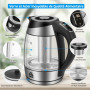 FOR ME Bouilloire Électrique en Verre 1.8L, Contrôle de la Température, Température Réglable à Partir de 40°C à 100°C, Éclairage
