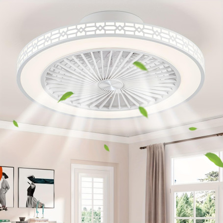 LMiSQ Ventilateur Plafond 19'' Ultrafin Moderne Plafonnier Ventilateur 3 Couleurs Réglables 6 Vitesses Ventilateur de Plafond Ré