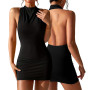 Gkaopi Robe Femme Sexy sans Manches Col Halter Wrap MiniRobe de Soirée Élégante Robes de Dos Nu Courte Moulante Été Robes de Bod