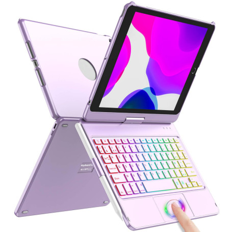 SZO Clavier Coque pour iPad 9/8/7ème Génération 10.2" 2021/2020/2019, 360° Touchpad Flip Coque Dure Slim Cover, 7 Rétroéclairage